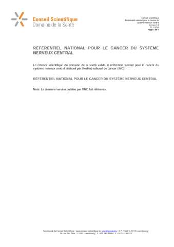 Référentiel national pour le cancer du système nerveux central (2020)