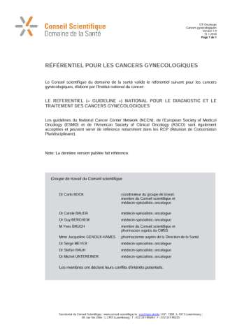Référentiel pour les cancers gynécologiques (2018)