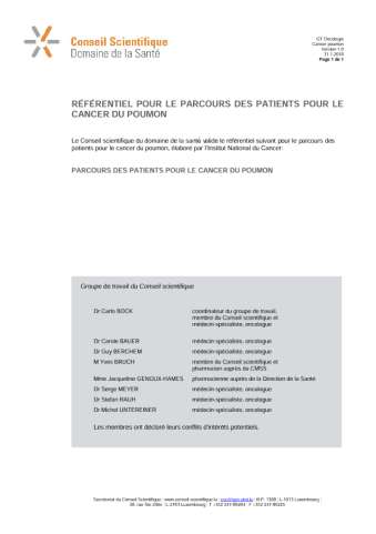 Référentiel pour le parcours des patients pour le cancer du poumon (2018)