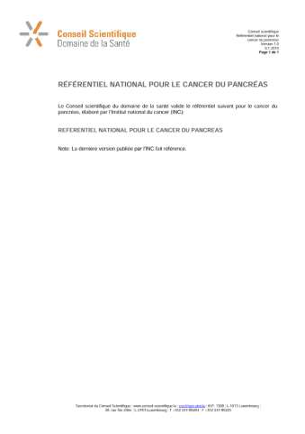 Référentiel national pour le cancer du pancréas (2019)